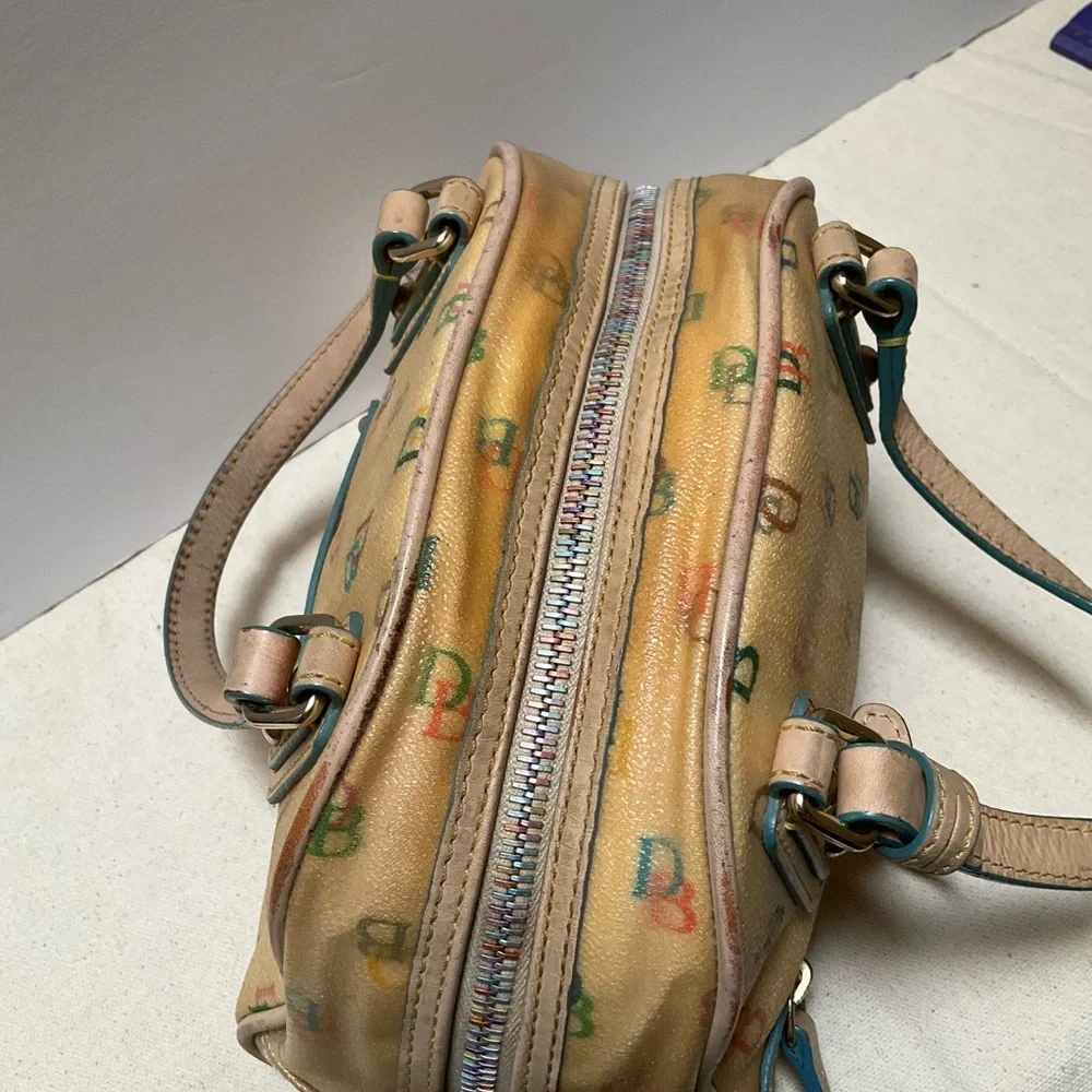 Dooney and Bourke Rainbow Bowler Canvas Y2K Vintage Boston Bag Yellow Mini Dome
